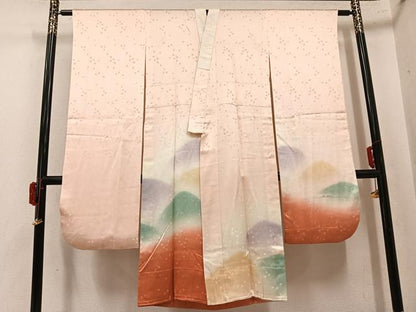 平和屋着物●振袖用長襦袢　無双仕立て　重ね山文　暈し染め　正絹　逸品　AABK4405ph