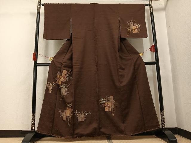 平和屋着物●訪問着　刺繍　草花文　金銀彩　正絹　逸品　未使用　AABK4406ph