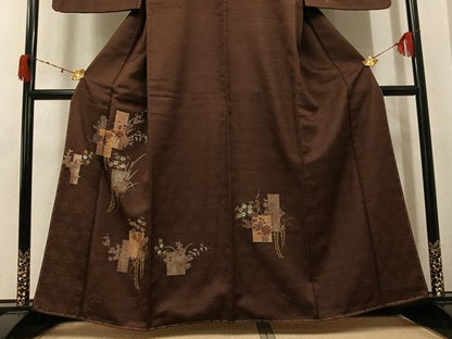平和屋着物●訪問着　刺繍　草花文　金銀彩　正絹　逸品　未使用　AABK4406ph
