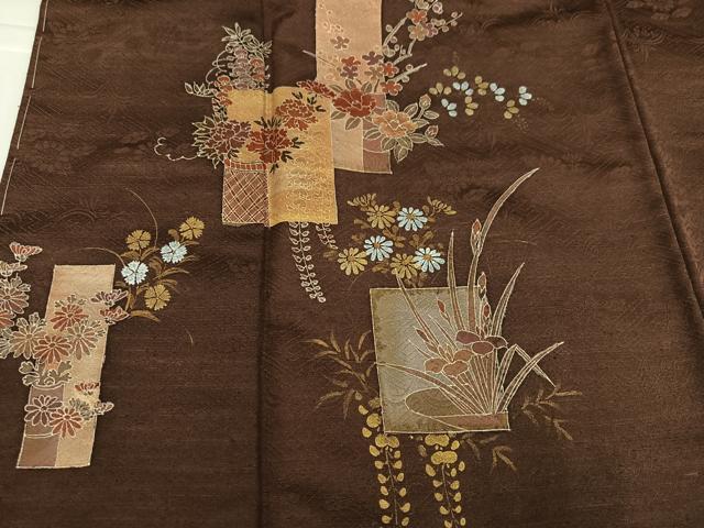 平和屋着物●訪問着　刺繍　草花文　金銀彩　正絹　逸品　未使用　AABK4406ph