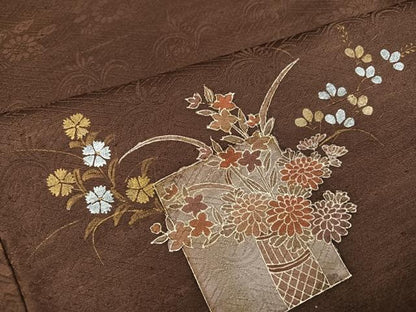 平和屋着物●訪問着　刺繍　草花文　金銀彩　正絹　逸品　未使用　AABK4406ph