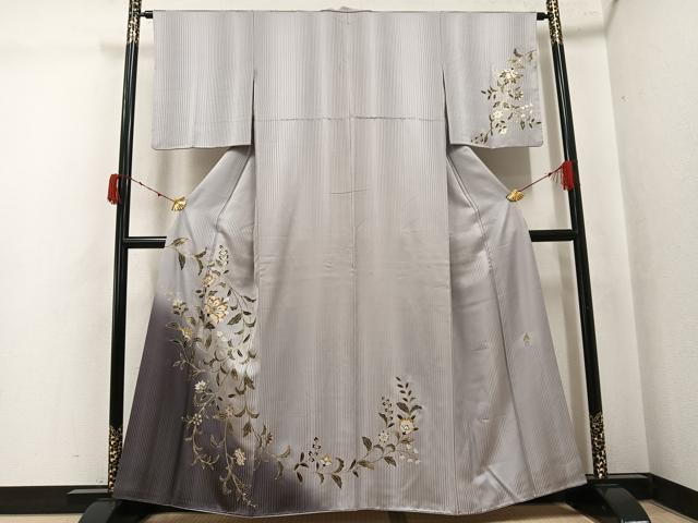 平和屋着物●染織作家　染織デザイナー　大島明　訪問着　更紗文　暈し染め　金銀彩　正絹　逸品　AABK4407ph