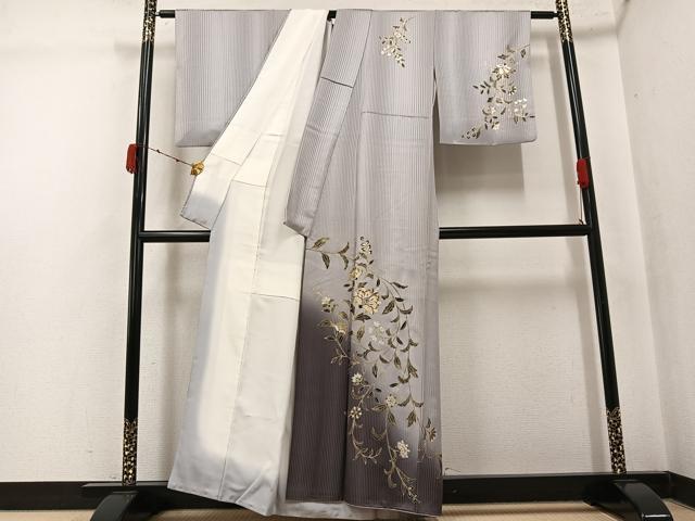 平和屋着物●染織作家　染織デザイナー　大島明　訪問着　更紗文　暈し染め　金銀彩　正絹　逸品　AABK4407ph