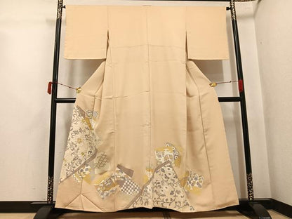 平和屋着物●色留訪問着　刺繍　更紗吉祥花唐草文　金彩　正絹　逸品　未使用　AABK4408ph