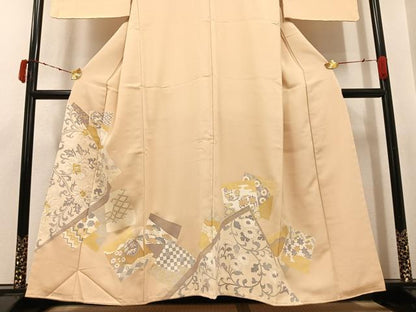 平和屋着物●色留訪問着　刺繍　更紗吉祥花唐草文　金彩　正絹　逸品　未使用　AABK4408ph