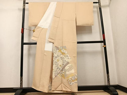 平和屋着物●色留訪問着　刺繍　更紗吉祥花唐草文　金彩　正絹　逸品　未使用　AABK4408ph