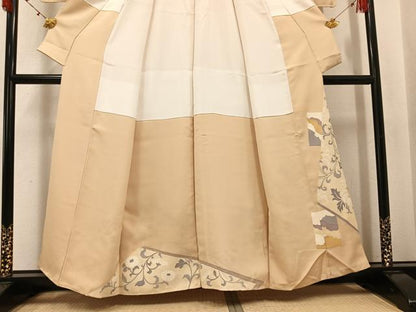 平和屋着物●色留訪問着　刺繍　更紗吉祥花唐草文　金彩　正絹　逸品　未使用　AABK4408ph