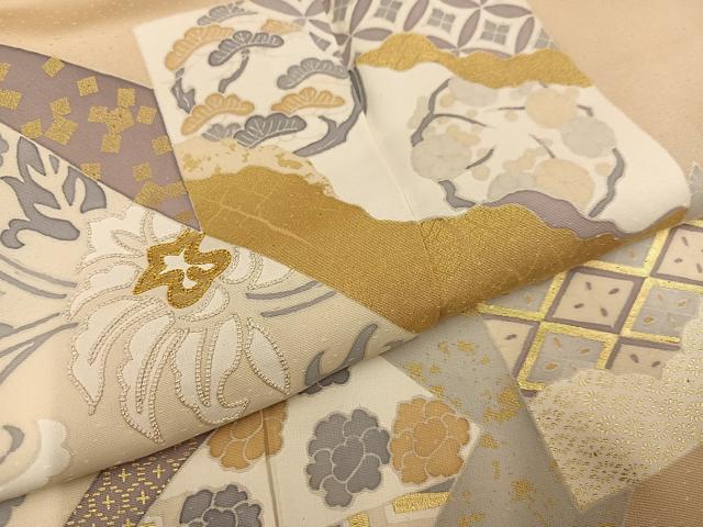平和屋着物●色留訪問着　刺繍　更紗吉祥花唐草文　金彩　正絹　逸品　未使用　AABK4408ph