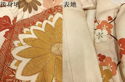 平和屋着物●アンティーク　大正ロマン　訪問着　駒刺繍　枝花文　金彩　正絹　逸品　AABK4409ph