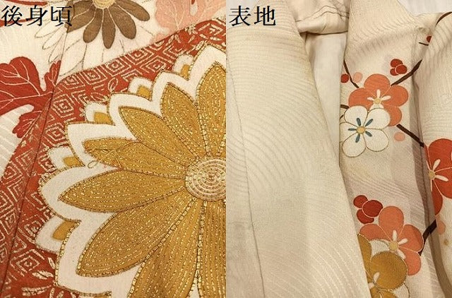 平和屋着物●アンティーク　大正ロマン　訪問着　駒刺繍　枝花文　金彩　正絹　逸品　AABK4409ph