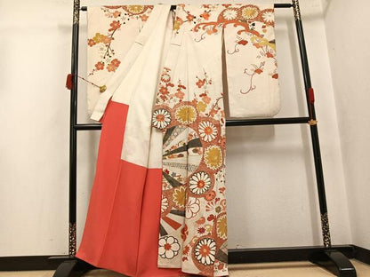 平和屋着物●アンティーク　大正ロマン　訪問着　駒刺繍　枝花文　金彩　正絹　逸品　AABK4409ph