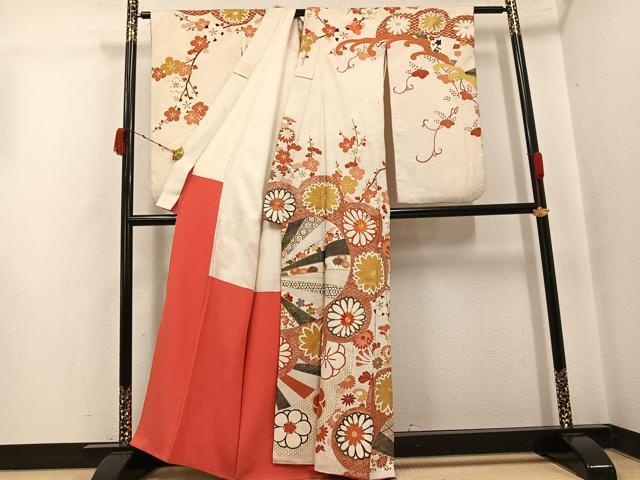 平和屋着物●アンティーク　大正ロマン　訪問着　駒刺繍　枝花文　金彩　正絹　逸品　AABK4409ph