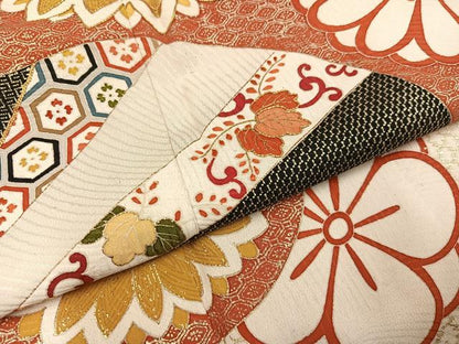 平和屋着物●アンティーク　大正ロマン　訪問着　駒刺繍　枝花文　金彩　正絹　逸品　AABK4409ph