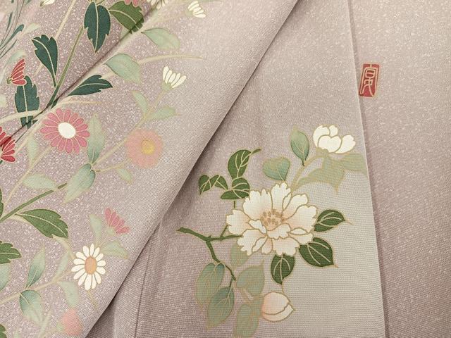 平和屋着物●訪問着　友禅　作家物　草葉文　暈し染め　正絹　逸品　AABK4410ph
