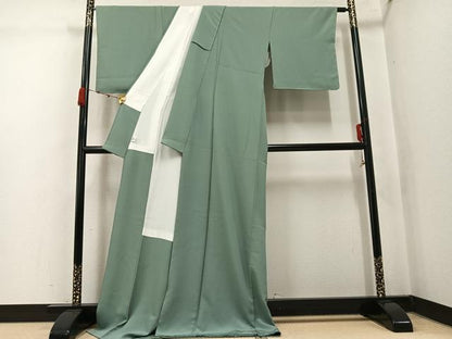 平和屋着物●上質な色無地　鶸茶色　正絹　逸品　未使用　AABK4412ph