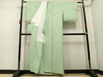 平和屋着物●上質な色無地　草木地紋　裏葉柳色　正絹　逸品　AABK4413ph