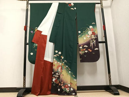平和屋着物●豪華振袖　駒刺繍　花車文　金彩　正絹　逸品　AABK4415ph