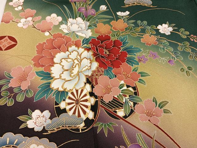 平和屋着物●豪華振袖　駒刺繍　花車文　金彩　正絹　逸品　AABK4415ph