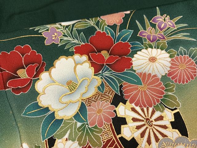 平和屋着物●豪華振袖　駒刺繍　花車文　金彩　正絹　逸品　AABK4415ph