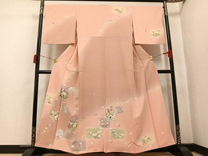 平和屋着物●訪問着　駒刺繍　草花文　暈し染め　金彩　正絹　逸品　AABK4417ph