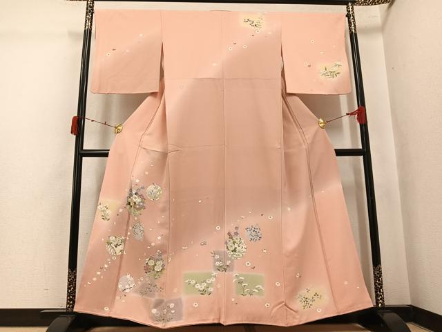 平和屋着物●訪問着　駒刺繍　草花文　暈し染め　金彩　正絹　逸品　AABK4417ph