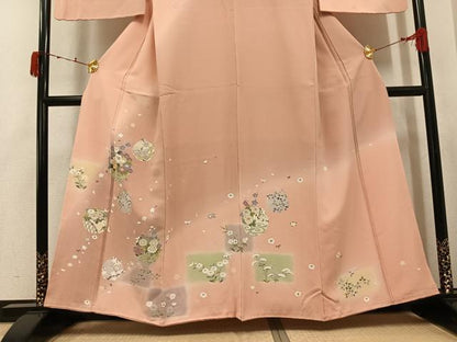 平和屋着物●訪問着　駒刺繍　草花文　暈し染め　金彩　正絹　逸品　AABK4417ph