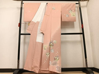 平和屋着物●訪問着　駒刺繍　草花文　暈し染め　金彩　正絹　逸品　AABK4417ph