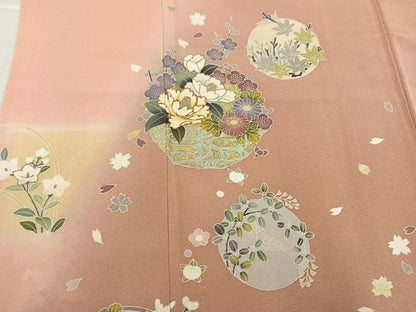 平和屋着物●訪問着　駒刺繍　草花文　暈し染め　金彩　正絹　逸品　AABK4417ph