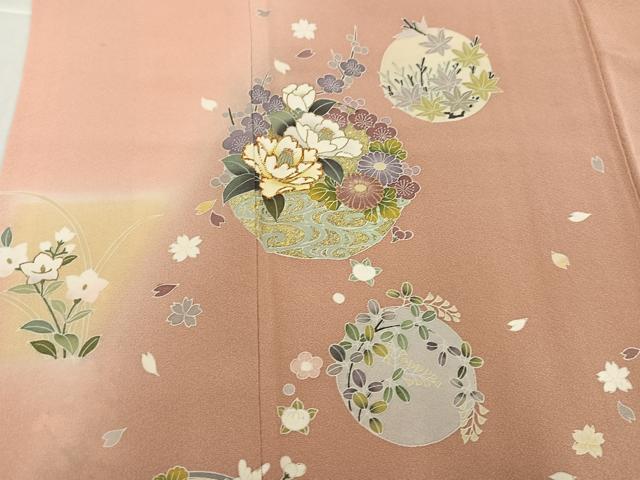 平和屋着物●訪問着　駒刺繍　草花文　暈し染め　金彩　正絹　逸品　AABK4417ph
