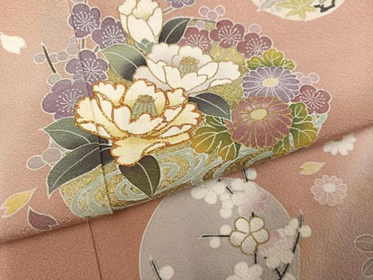 平和屋着物●訪問着　駒刺繍　草花文　暈し染め　金彩　正絹　逸品　AABK4417ph