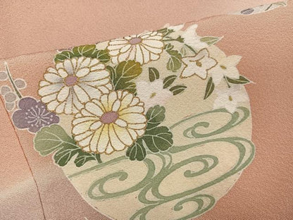 平和屋着物●訪問着　駒刺繍　草花文　暈し染め　金彩　正絹　逸品　AABK4417ph