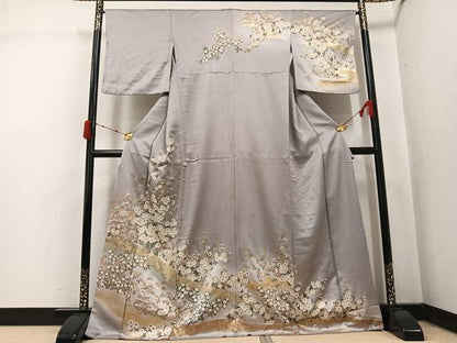 平和屋着物●訪問着　枝花文　金銀彩　正絹　逸品　AABK4419ph