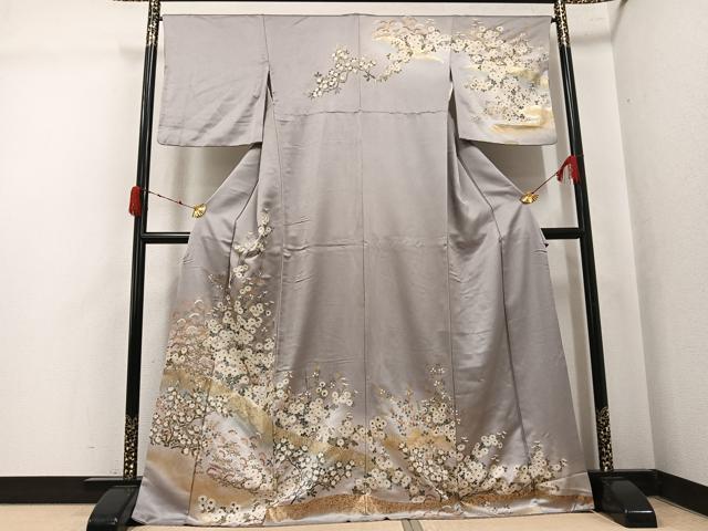 平和屋着物●訪問着　枝花文　金銀彩　正絹　逸品　AABK4419ph