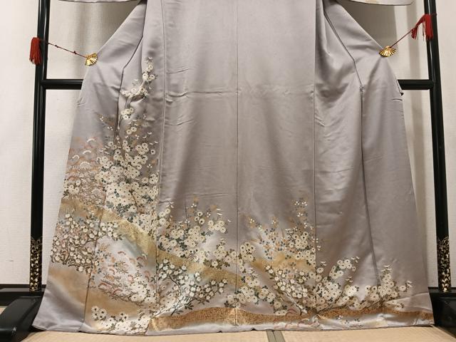 平和屋着物●訪問着　枝花文　金銀彩　正絹　逸品　AABK4419ph