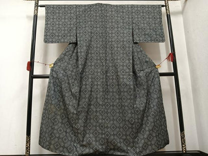 平和屋着物●アンティーク大島　本場大島紬　割込み絣　花菱文　正絹　逸品　AABK4424ph