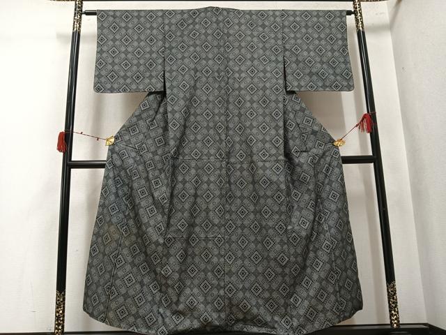 平和屋着物●アンティーク大島　本場大島紬　割込み絣　花菱文　正絹　逸品　AABK4424ph