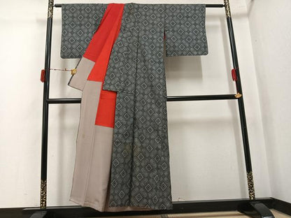 平和屋着物●アンティーク大島　本場大島紬　割込み絣　花菱文　正絹　逸品　AABK4424ph