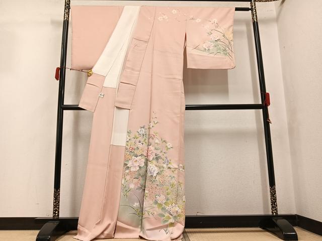 平和屋着物●訪問着　草花文　暈し染め　金彩　京都きもの友禅扱い　正絹　逸品　AABK4425ph