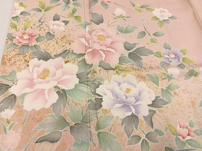 平和屋着物●訪問着　草花文　暈し染め　金彩　京都きもの友禅扱い　正絹　逸品　AABK4425ph