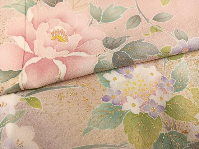 平和屋着物●訪問着　草花文　暈し染め　金彩　京都きもの友禅扱い　正絹　逸品　AABK4425ph