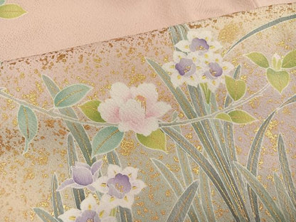 平和屋着物●訪問着　草花文　暈し染め　金彩　京都きもの友禅扱い　正絹　逸品　AABK4425ph