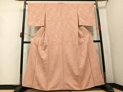 平和屋着物●上質な色無地　吉祥草花地紋　一斤染色　正絹　逸品　AABK4429ph