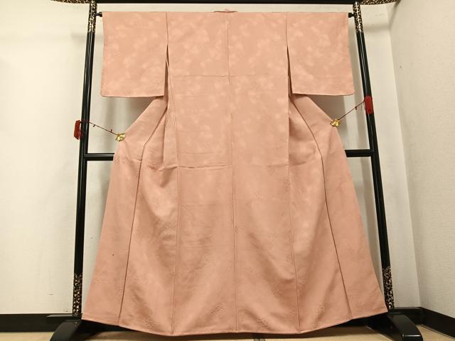 平和屋着物●上質な色無地　吉祥草花地紋　一斤染色　正絹　逸品　AABK4429ph