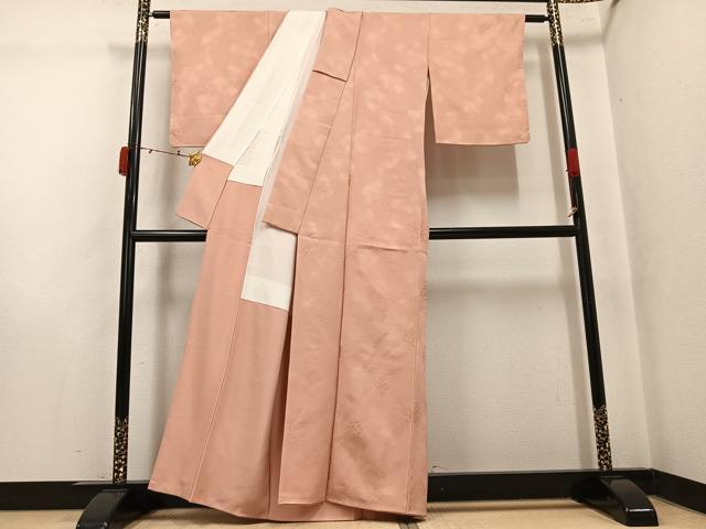 平和屋着物●上質な色無地　吉祥草花地紋　一斤染色　正絹　逸品　AABK4429ph