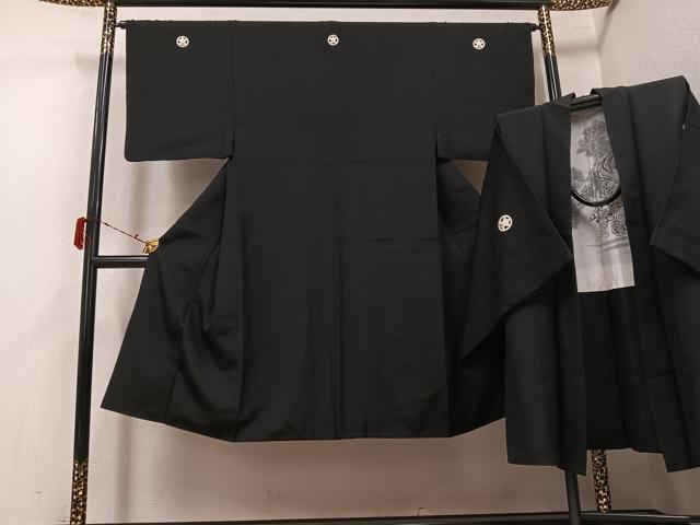 平和屋着物●男性　黒紋付・羽織セット　正絹　逸品　AABK4431ph
