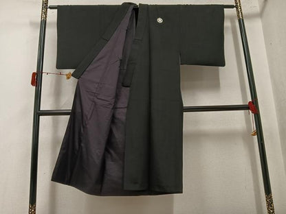 平和屋着物●男性　黒紋付・羽織セット　正絹　逸品　AABK4431ph
