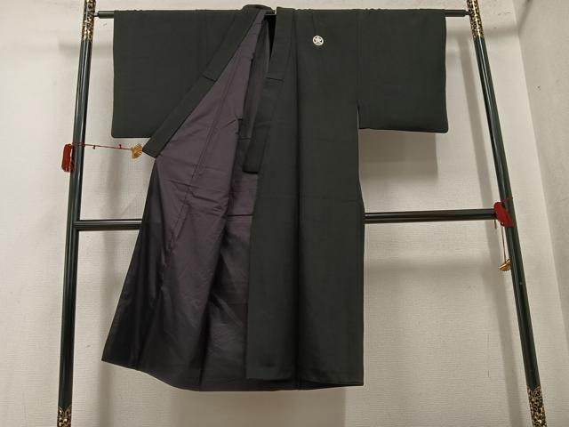 平和屋着物●男性　黒紋付・羽織セット　正絹　逸品　AABK4431ph