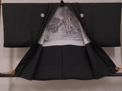 平和屋着物●男性　黒紋付・羽織セット　正絹　逸品　AABK4431ph