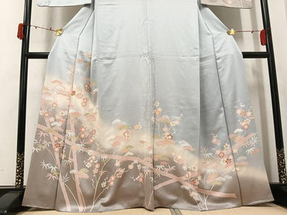 平和屋着物●訪問着　駒刺繍　松竹梅文　暈し染め　金彩　正絹　逸品　AABK4432ph