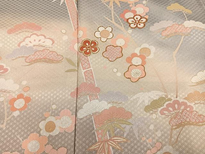 平和屋着物●訪問着　駒刺繍　松竹梅文　暈し染め　金彩　正絹　逸品　AABK4432ph